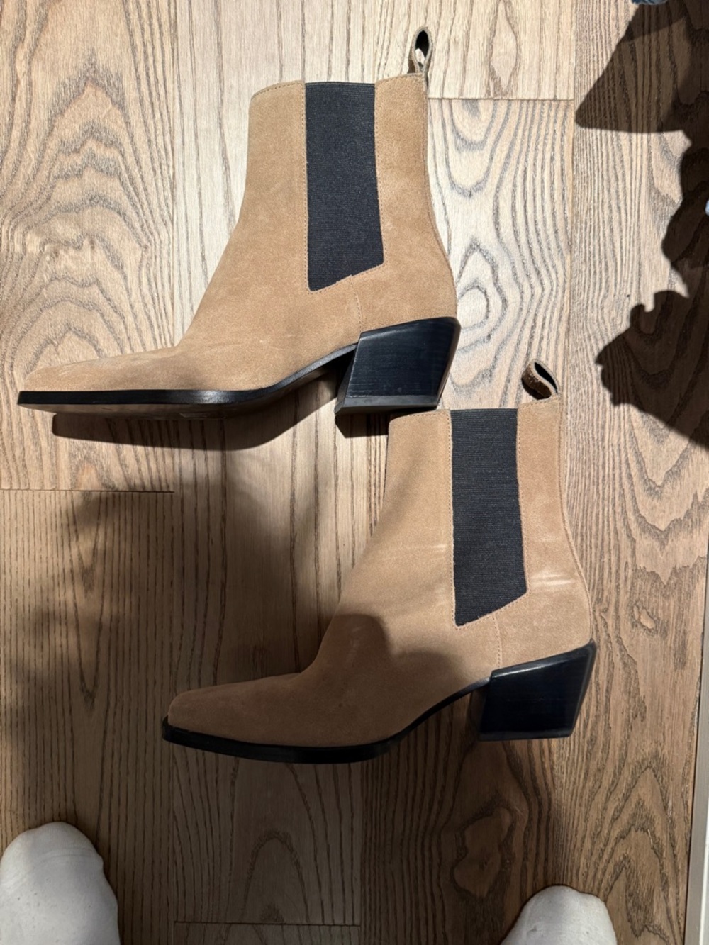 rag & bone Tan Suede Chelsea Heeled Boots with Black Panels
